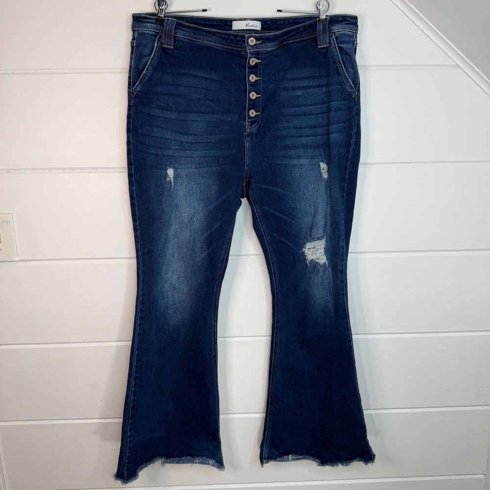 KanCan Sage High Rise Button Fly Flare Jeans Dark Blue Wash 22W Plus Size